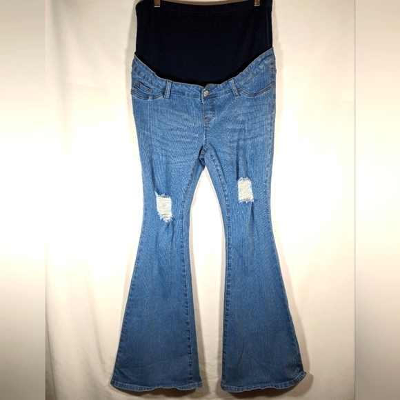 Shein Maternity Flared Leg Over the Belly Jeans Size Large (8/10) - Picture 1 of 8